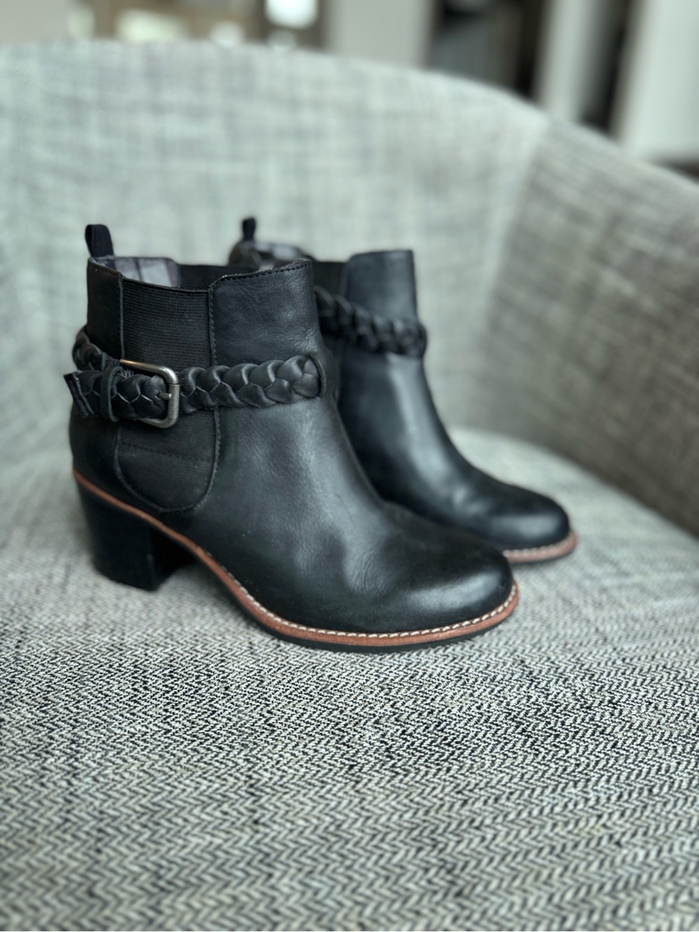 Sperry Liberty Black Braided Strap Ankle Boots - Women